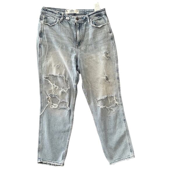 Hollister Jeans Womens 29x27 Light WashCurvy High Rise Mom 9R Distressed - Picture 1 of 8